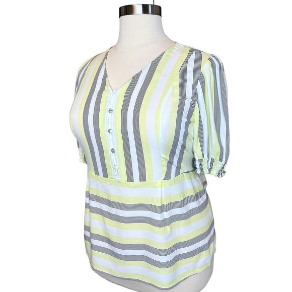 Lane Bryant Womens Striped Puff Sleeve Button-Front Peplum Top Size 14 - Picture 13 of 13